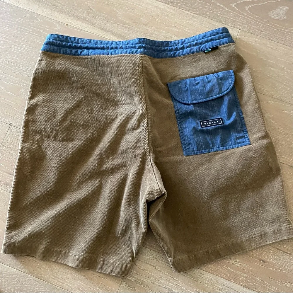 VISSLA Fresh Corduroy & denim Surfer drawstring Shorts 32 khaki color cotton_8